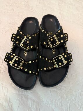 Birkenstock Black Studded Double-Buckle Slide Sandals size 41